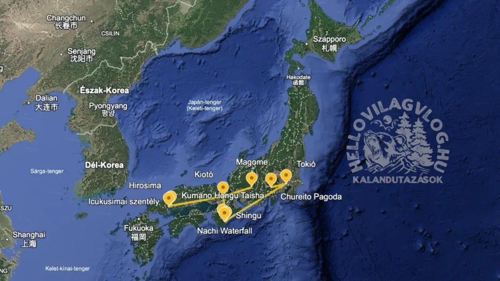 Japán körutazás térkép