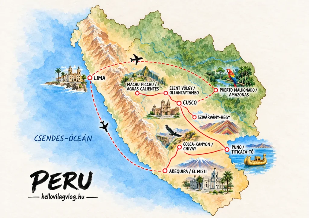 Peru körutazás térkép útiterv