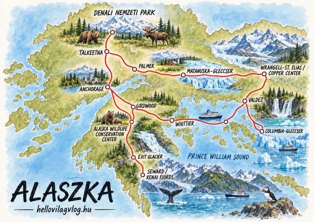 Alaszka körutazás 2027 útvonal és térkép