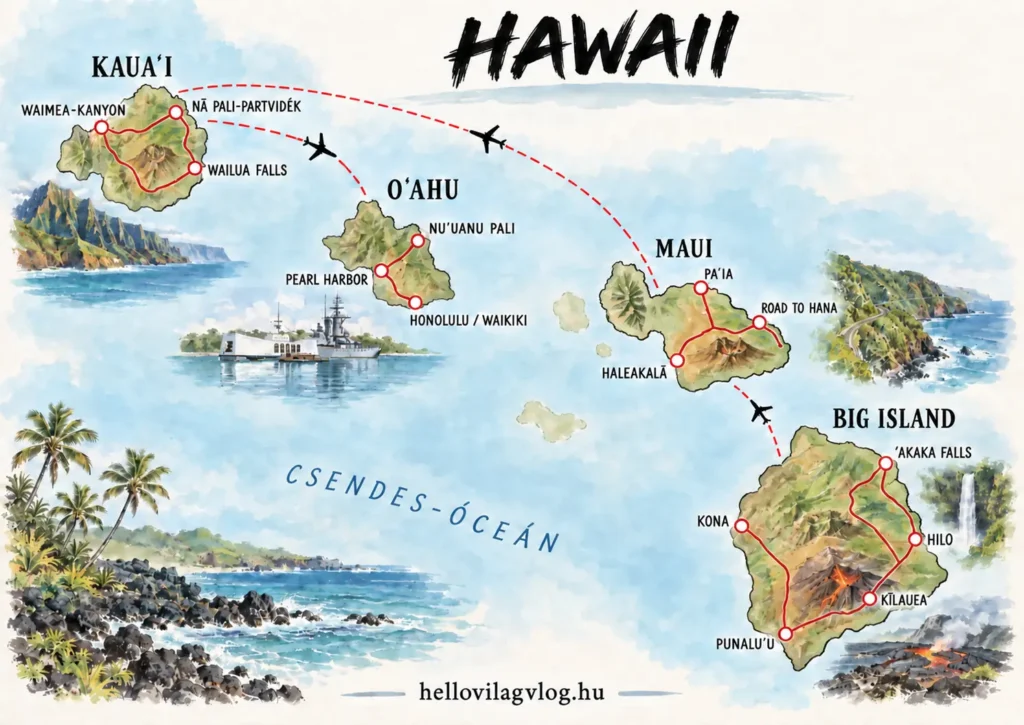 Hawaii körutazás térkép